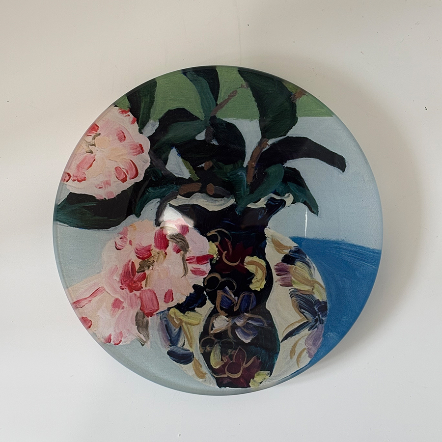 Trinket Tray Round 'Camellia in Japanese Vase'